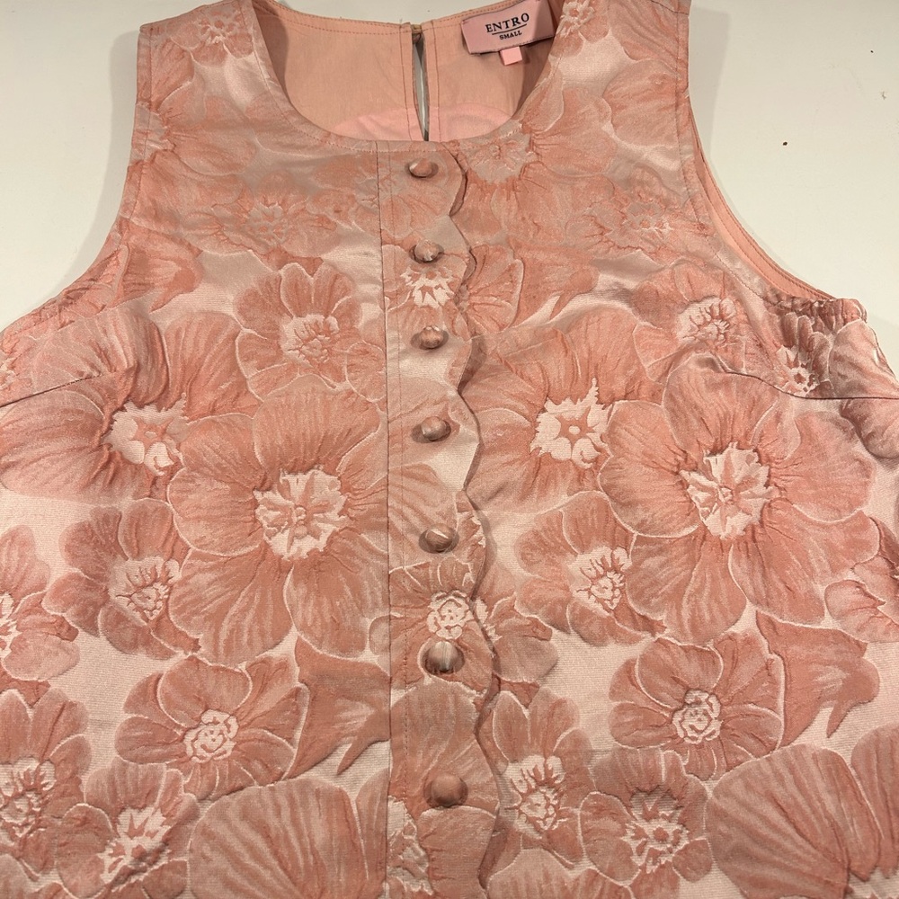 Entro Floral Dress Small Pink Jacquard Fit Flare Lined Sleeveless Boutique - Picture 3 of 12
